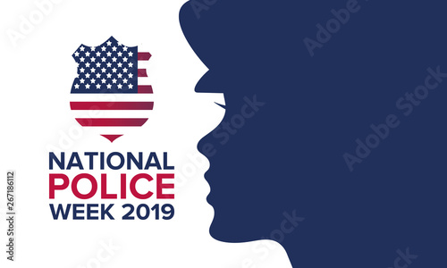 National Police Week in May. Celebrated annual in United States. In honor of the police. Officers Memorial Day. Poster, card, banner and background. Vector illustration