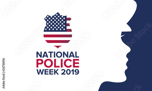 National Police Week in May. Celebrated annual in United States. In honor of the police. Officers Memorial Day. Poster, card, banner and background. Vector illustration
