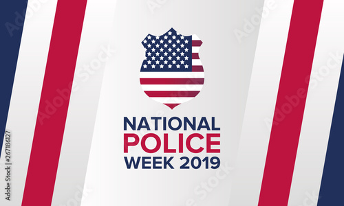 National Police Week in May. Celebrated annual in United States. In honor of the police. Officers Memorial Day. Poster, card, banner and background. Vector illustration