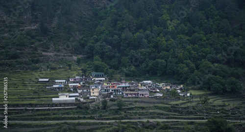 Beautiful view of small village in uttarakhand pauri gharwal india