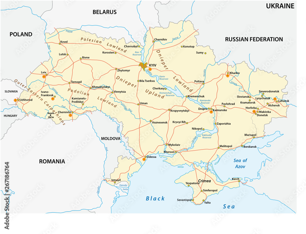 detailed colored vector road map of ukraine