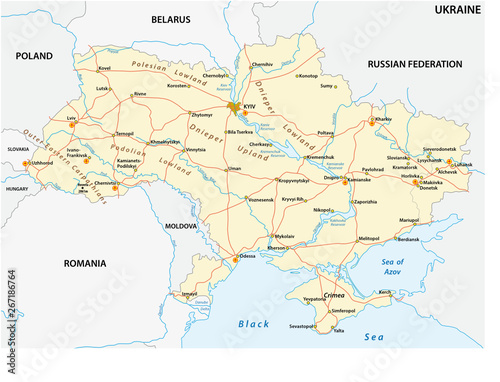 detailed colored vector road map of ukraine photo