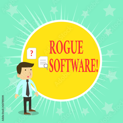 Word writing text Rogue Software. Business photo showcasing type of malware that poses as antimalware software photo