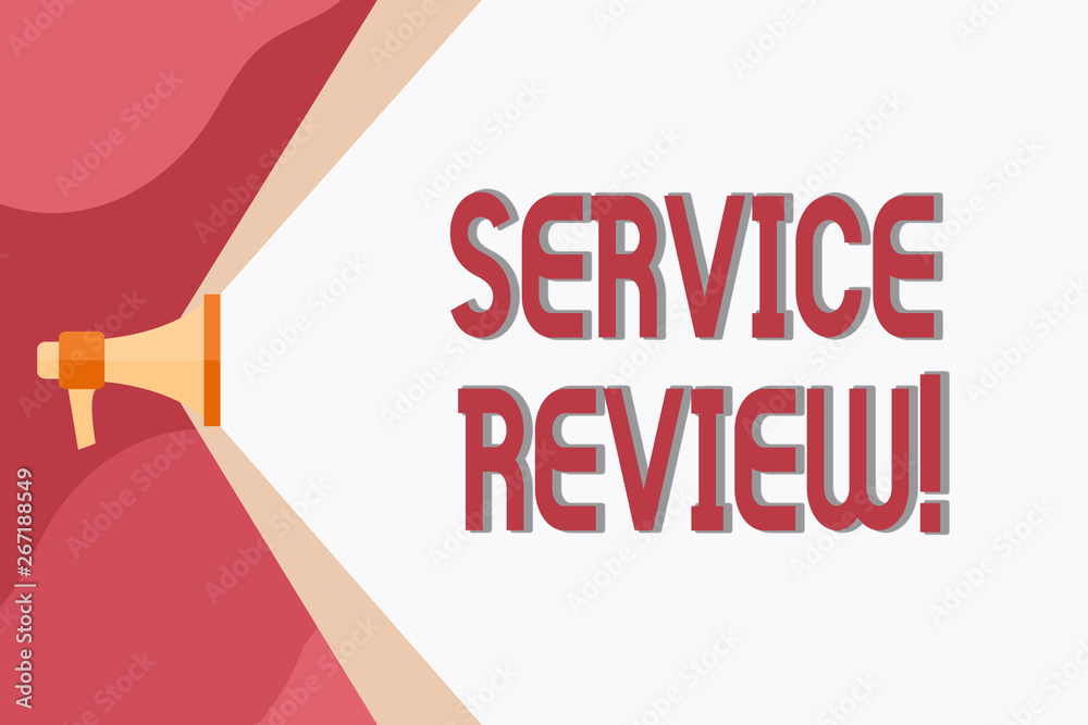 Conceptual hand writing showing Service Review. Concept meaning an option for customers to rate a company s is service Megaphone Extending the Volume Range through Space Wide Beam Conceptual hand writing showing Service Review. Concept meaning an option for customers to rate a company s is service Megaphone Extending the Volume Range through Space Wide Beam