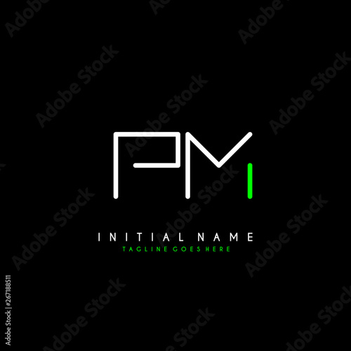 Initial P M PM minimalist modern logo identity vector