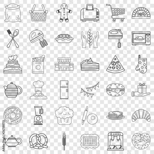 Bakery cooking icons set. Outline style of 36 bakery cooking vector icons for web for any design