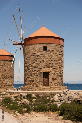 Mandraki windmills in Rhodes, Greece.