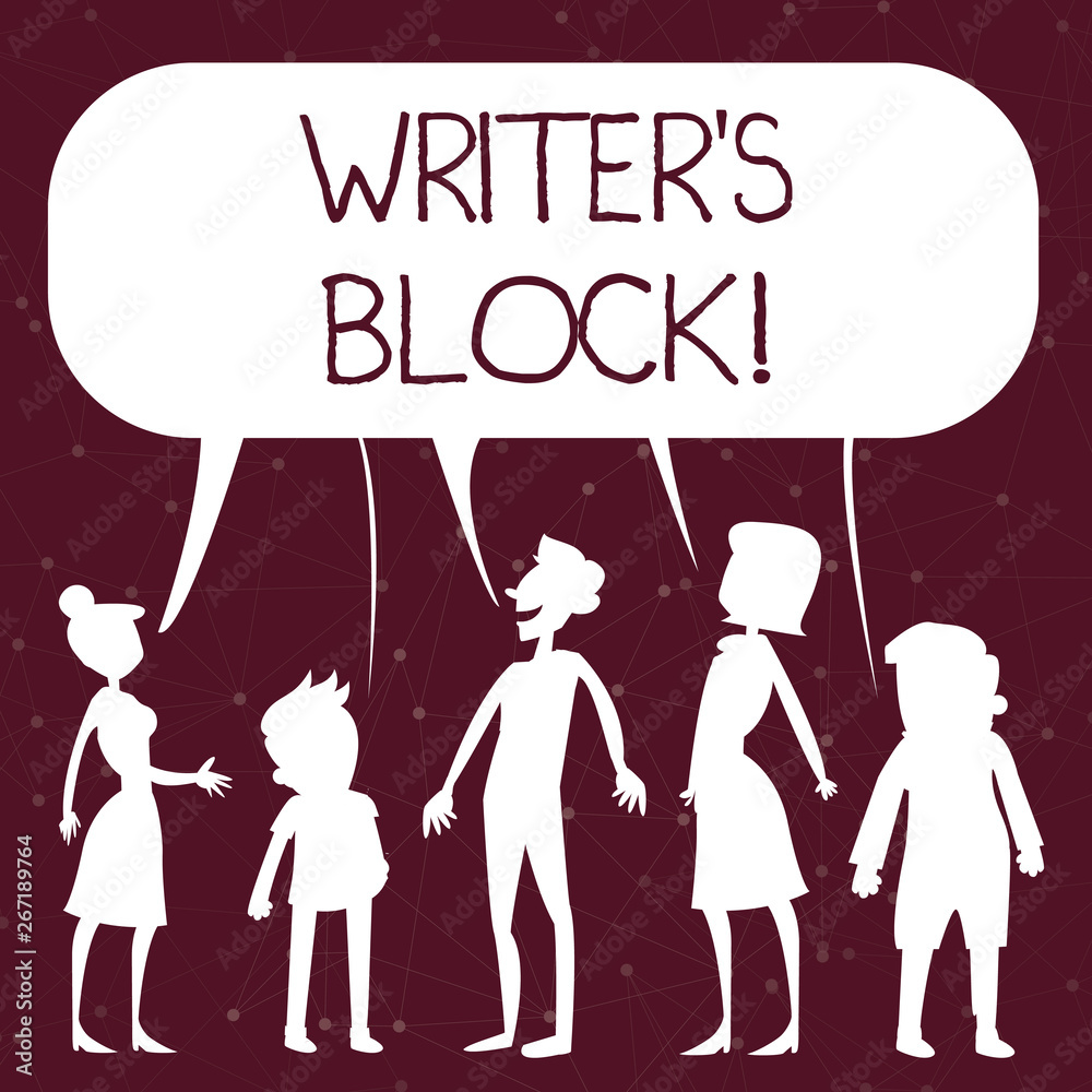 Handwriting text writing Writer S Is Block. Conceptual photo condition of being unable to make a piece of written work Silhouette Figure of People Talking and Sharing One Colorful Speech Bubble Handwriting text writing Writer S Is Block. Conceptual photo condition of being unable to make a piece of written work Silhouette Figure of People Talking and Sharing One Colorful Speech Bubble