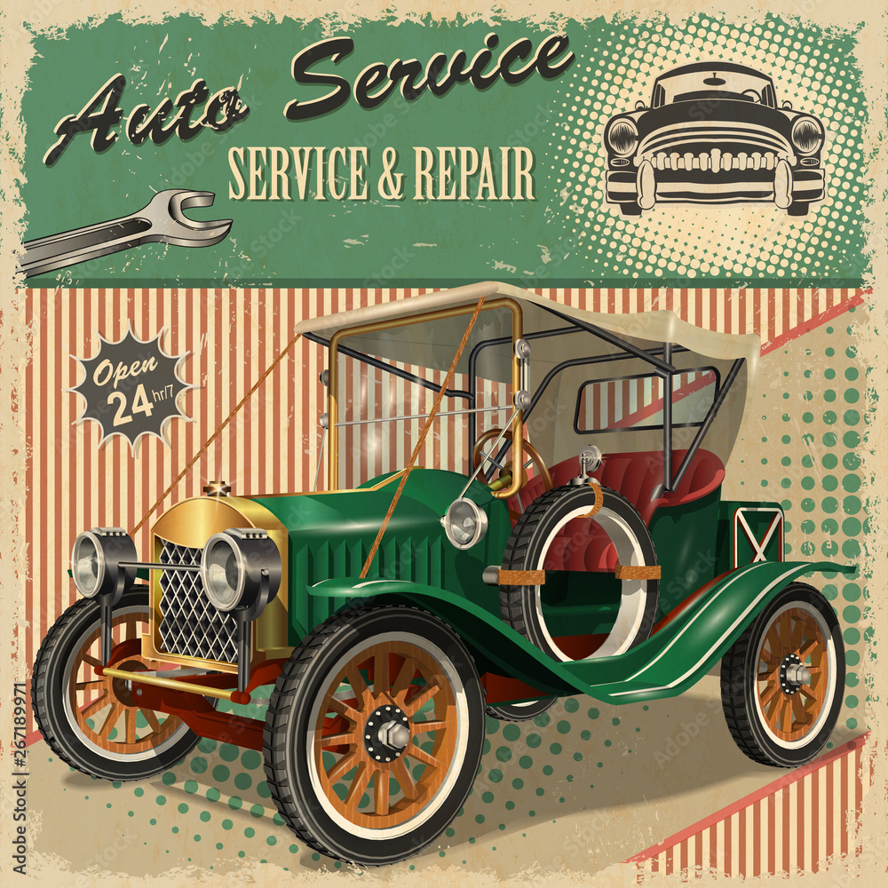 Vintage Auto Service retro poster