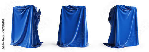 Obraz na płótnie Set of presentation podiums with a blue silk cloth