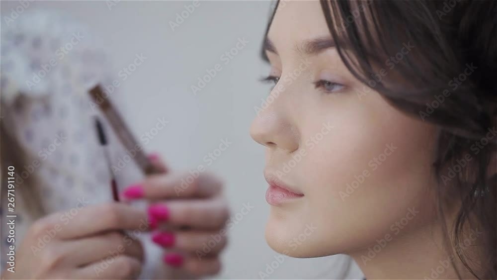 The work of a professional makeup artist. Stylist makeup artist doing makeup and hair in a beauty salon. The work of a professional makeup artist. Stylist makeup artist doing makeup and hair in a beauty salon.