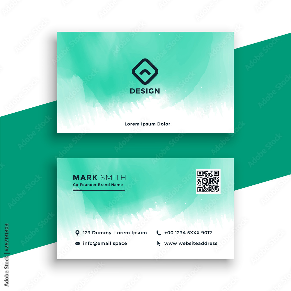 turquoise watercolor business card design