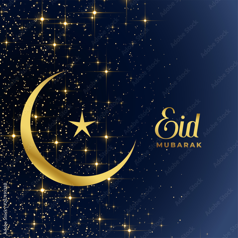 Fototapeta premium golden moon and star sparkles eid mubarak background