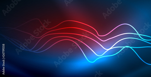 Glowing abstract wave on dark, shiny motion, magic space light. Vector techno abstract background © antishock