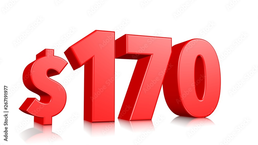 170$ One hundred seventy price symbol. red text number 3d render with dollar sign on white background 170$ One hundred seventy price symbol. red text number 3d render with dollar sign on white background