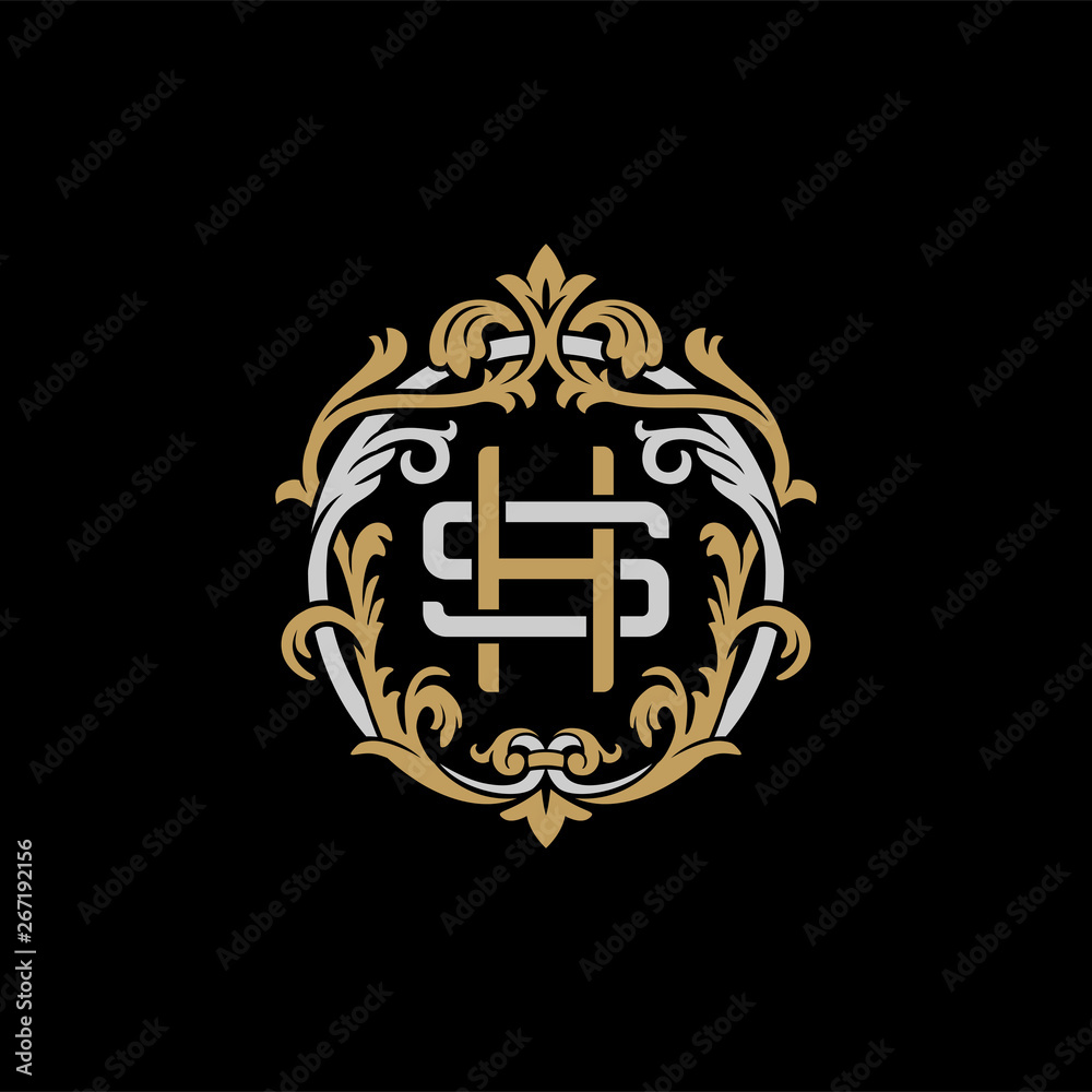 Beauty emblem hs monogram s and h letters Vector Image