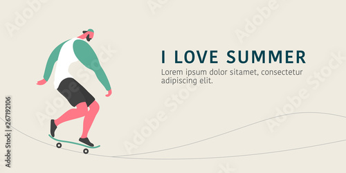 Skateboarder on the skate vector illustration. Man character riding and doing extreme sports