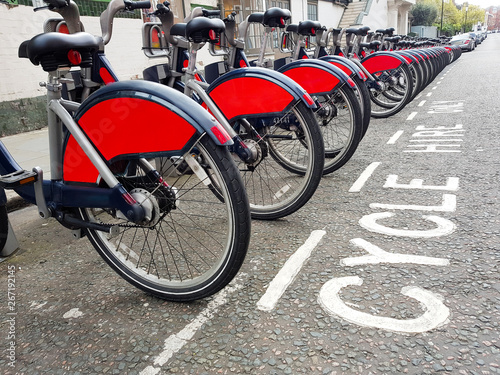 Bicycles for rent at their station in London