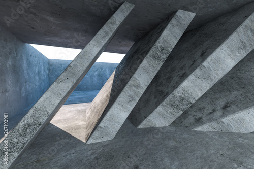 3d rendering, concrete room with creative construction.