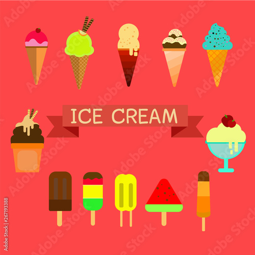ice cream illustrations set with different  style and topping
