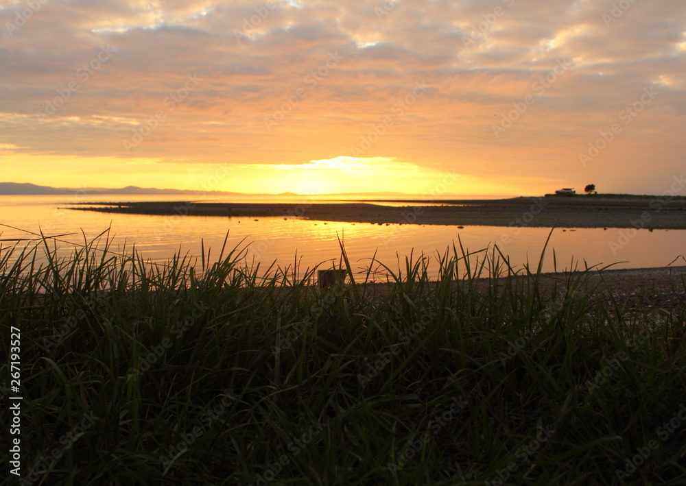 beautiful golden sunset on the beach