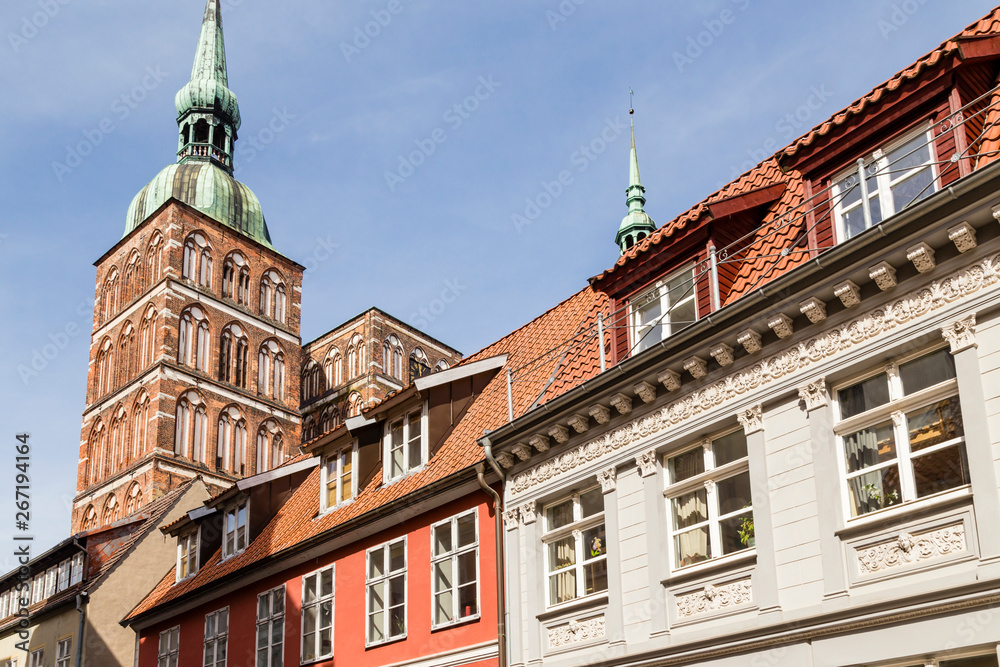Fototapeta premium St. Nicholas Church with old houses. Stralsund, Germany