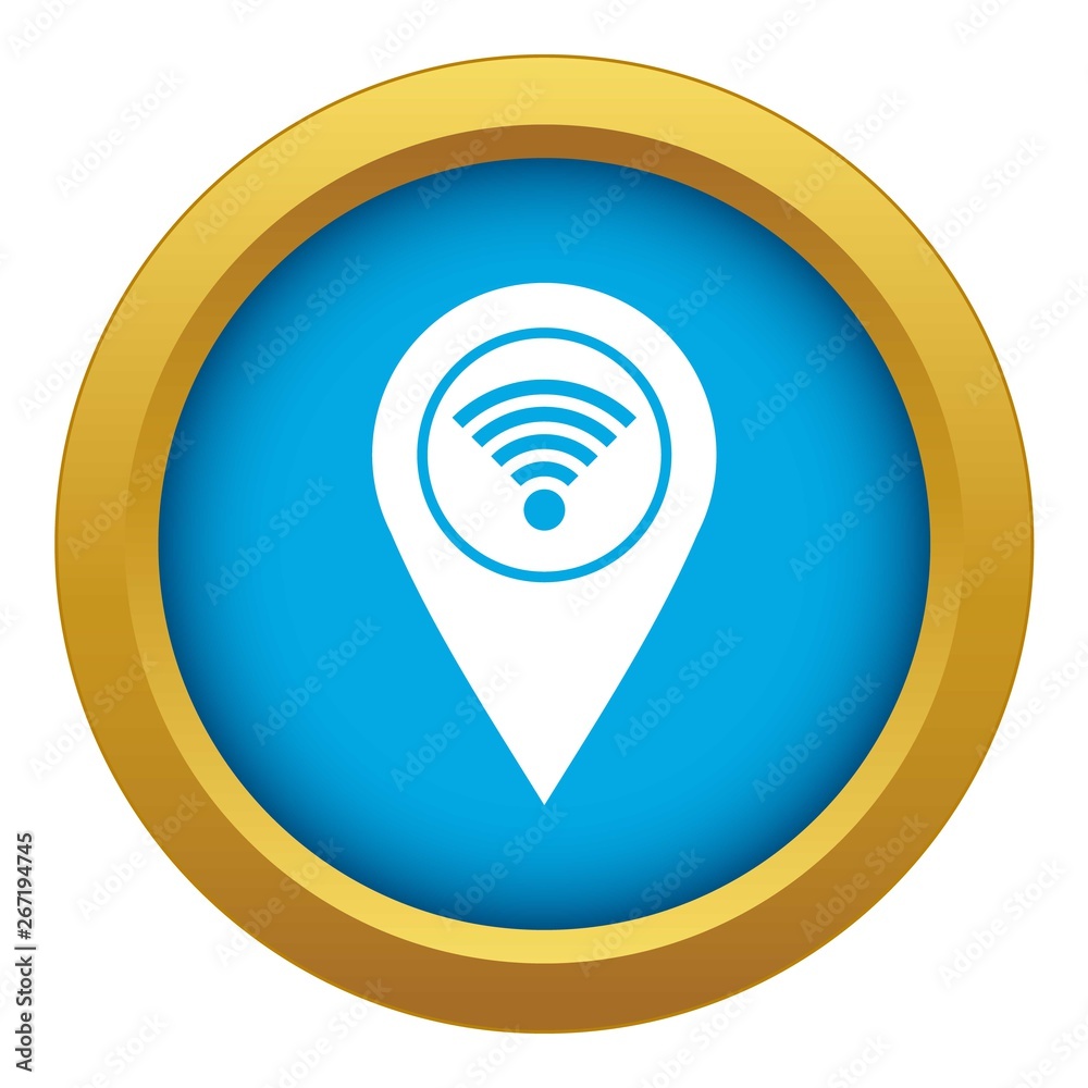 Map pin pointer with wi fi symbol icon blue vector isolated on white background for any design Map pin pointer with wi fi symbol icon blue vector isolated on white background for any design
