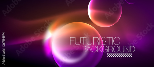 Blurred neon glowing round shapes, abstract circles and lights