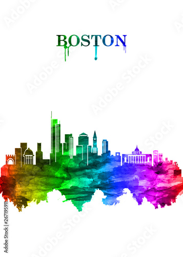 Boston Massachusetts skyline Portrait Rainbow
