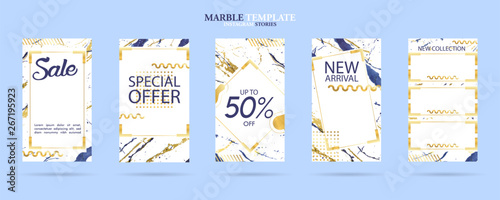 Instagram stories template pack with luxury trendy marble texture, can use for sale banner, photo, mobile app, website, landing page, flyer, fashion ads, promotion background. - Vector