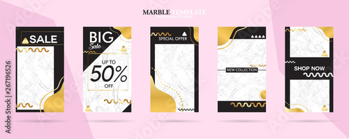 set of Instagram stories template pack with luxury trendy marble texture  can use for sale banner  photo  mobile app  website  landing page  flyer  fashion ads  promotion background. - Vector