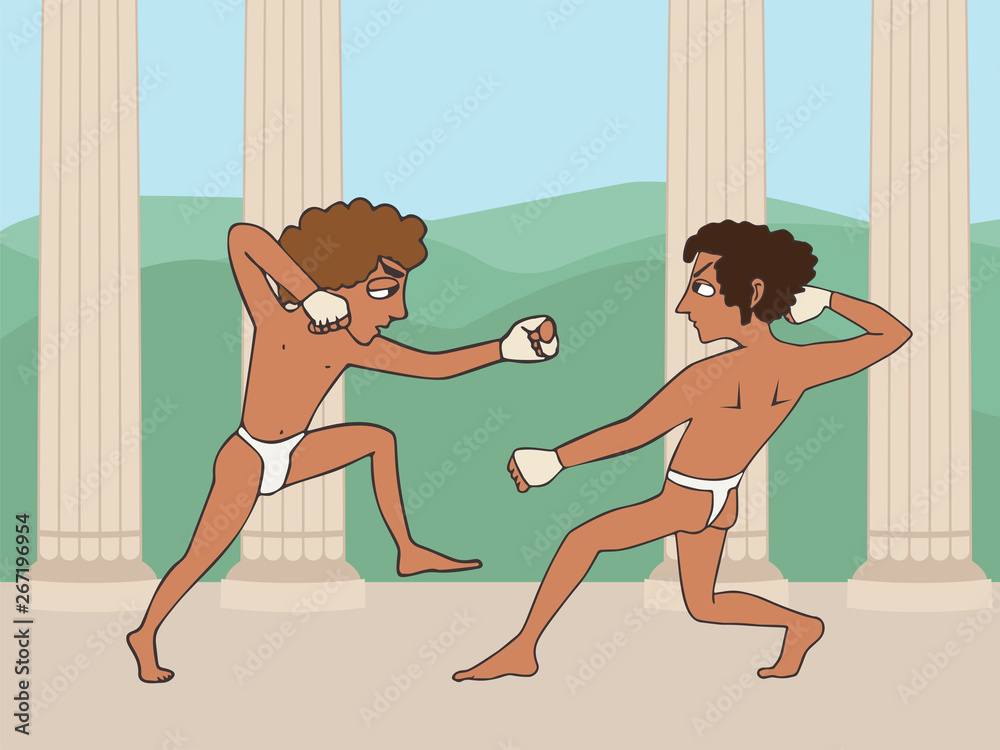 Vecteur Stock cartoon ancient greek boys boxing | Adobe Stock