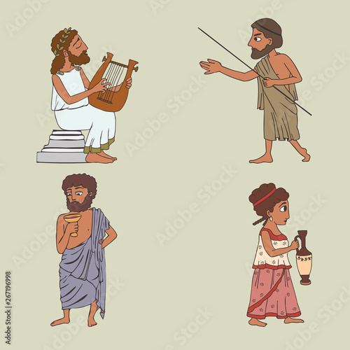 cartoon ancient greek people set