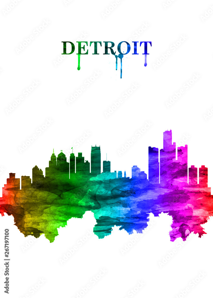Obraz premium Detroit Michigan skyline Portrait Rainbow