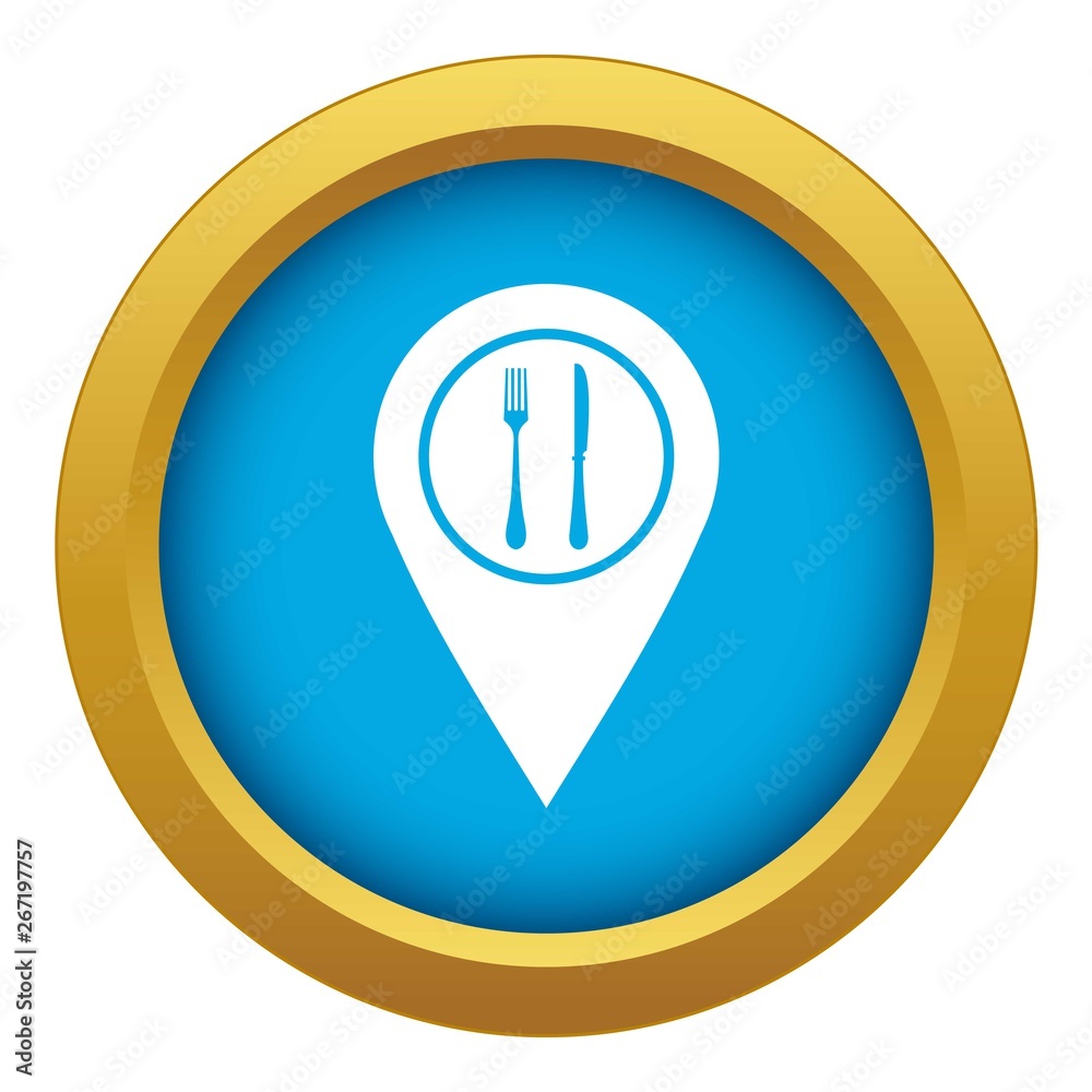 Map pin pointer with cafe or restaurant sign icon blue vector isolated on white background for any design Map pin pointer with cafe or restaurant sign icon blue vector isolated on white background for any design