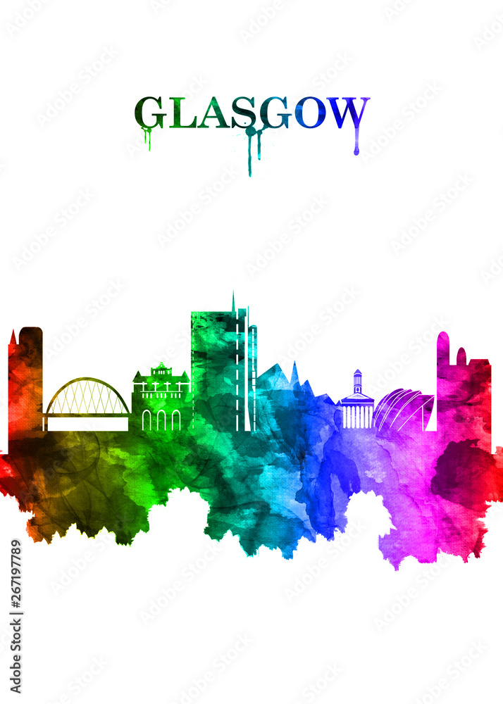 Obraz premium Glasgow Scotland skyline Portrait Rainbow