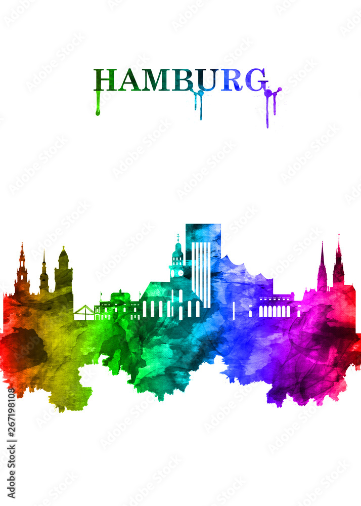 Hamburg Germany skyline Portrait Rainbow