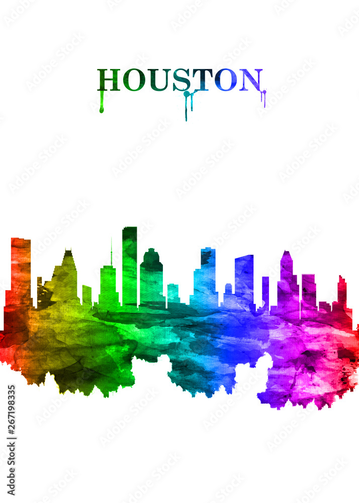 Houston Texas skyline Portrait Rainbow