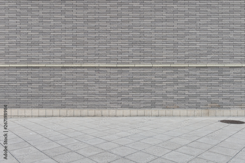 Fototapeta premium street wall background ,Industrial background, empty grunge urban street with warehouse brick wall