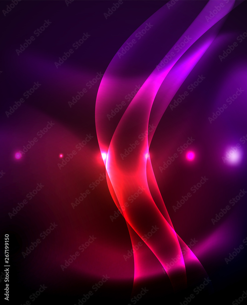 Glossy glowing neon light wave background
