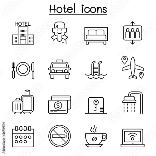 Hotel icon set in thin line style