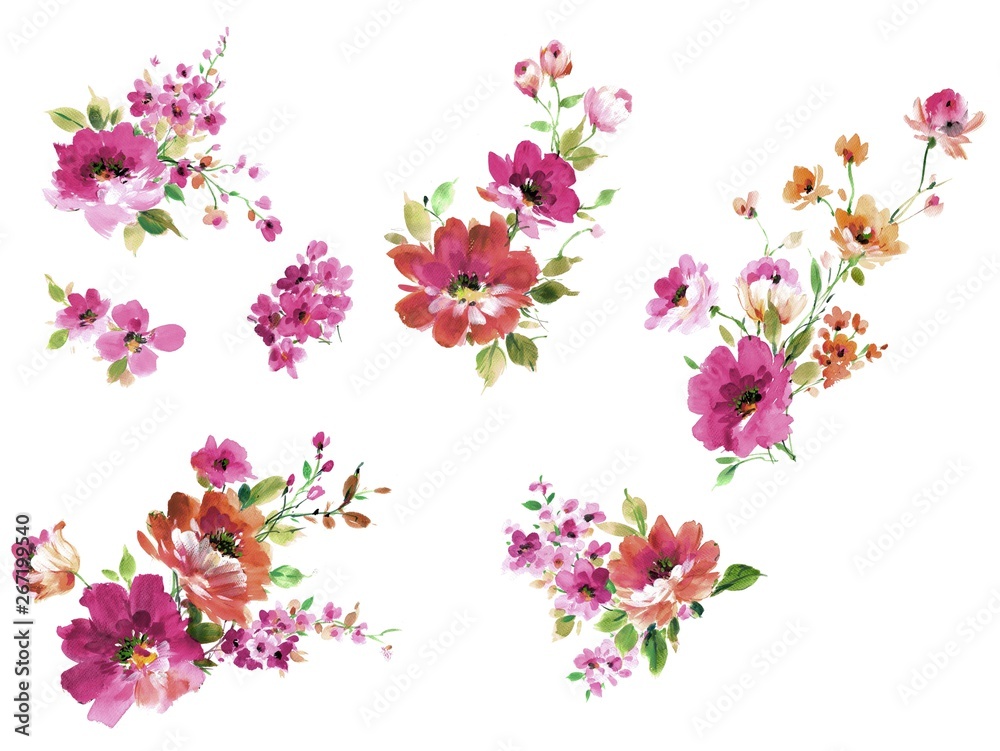 Flowers watercolor illustration.Manual composition.