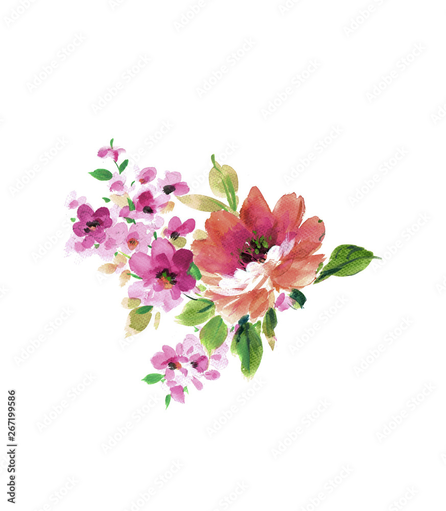 Flowers watercolor illustration.Manual composition.