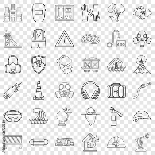 Catastrophic icons set. Outline style of 36 catastrophic vector icons for web for any design