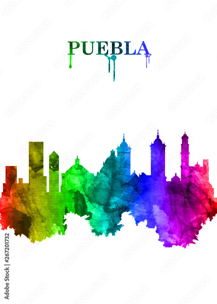 Puebla Mexico skyline Portrait Rainbow