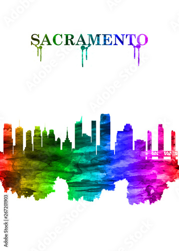 Sacramento California skyline Portrait Rainbow