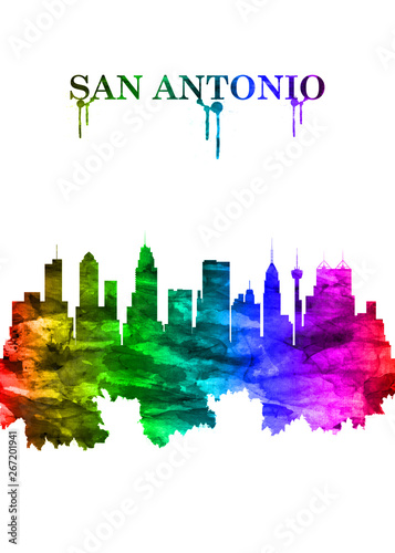 San Antonio Texas skyline Portrait Rainbow