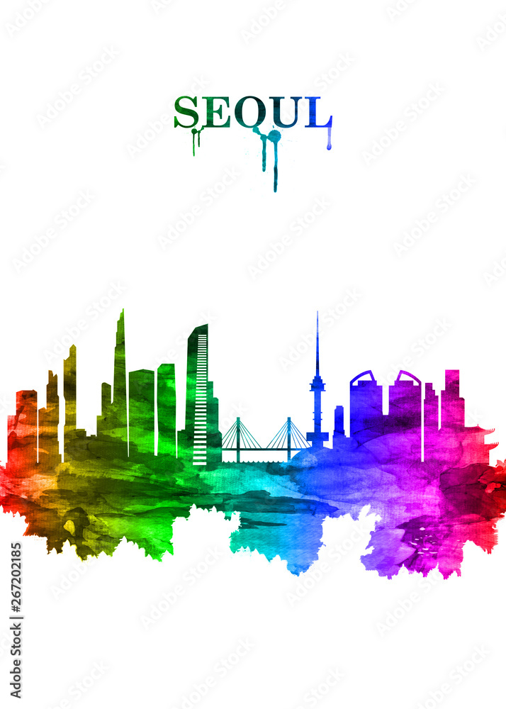 Seoul South Korea skyline Portrait Rainbow Seoul South Korea skyline Portrait Rainbow