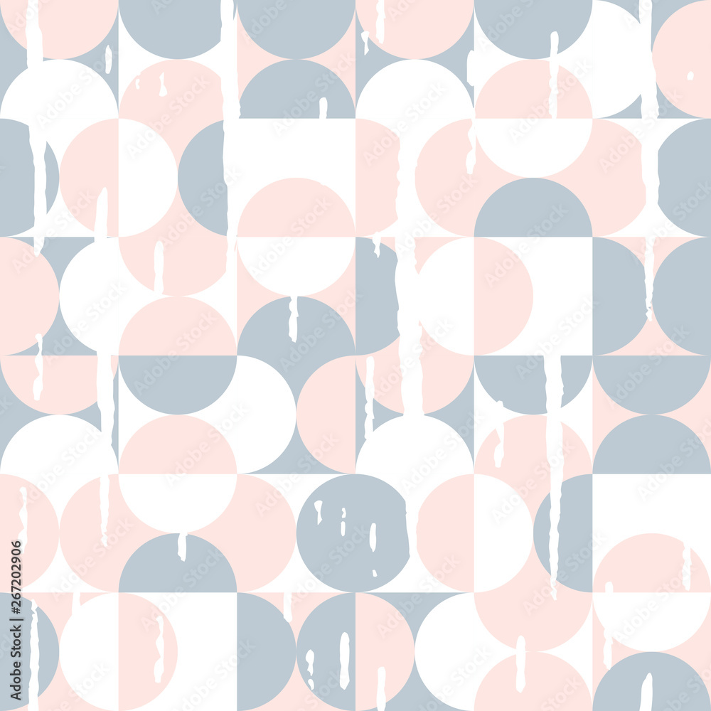 Pastel colors circle tiles seamless pattern, vector geometric background.