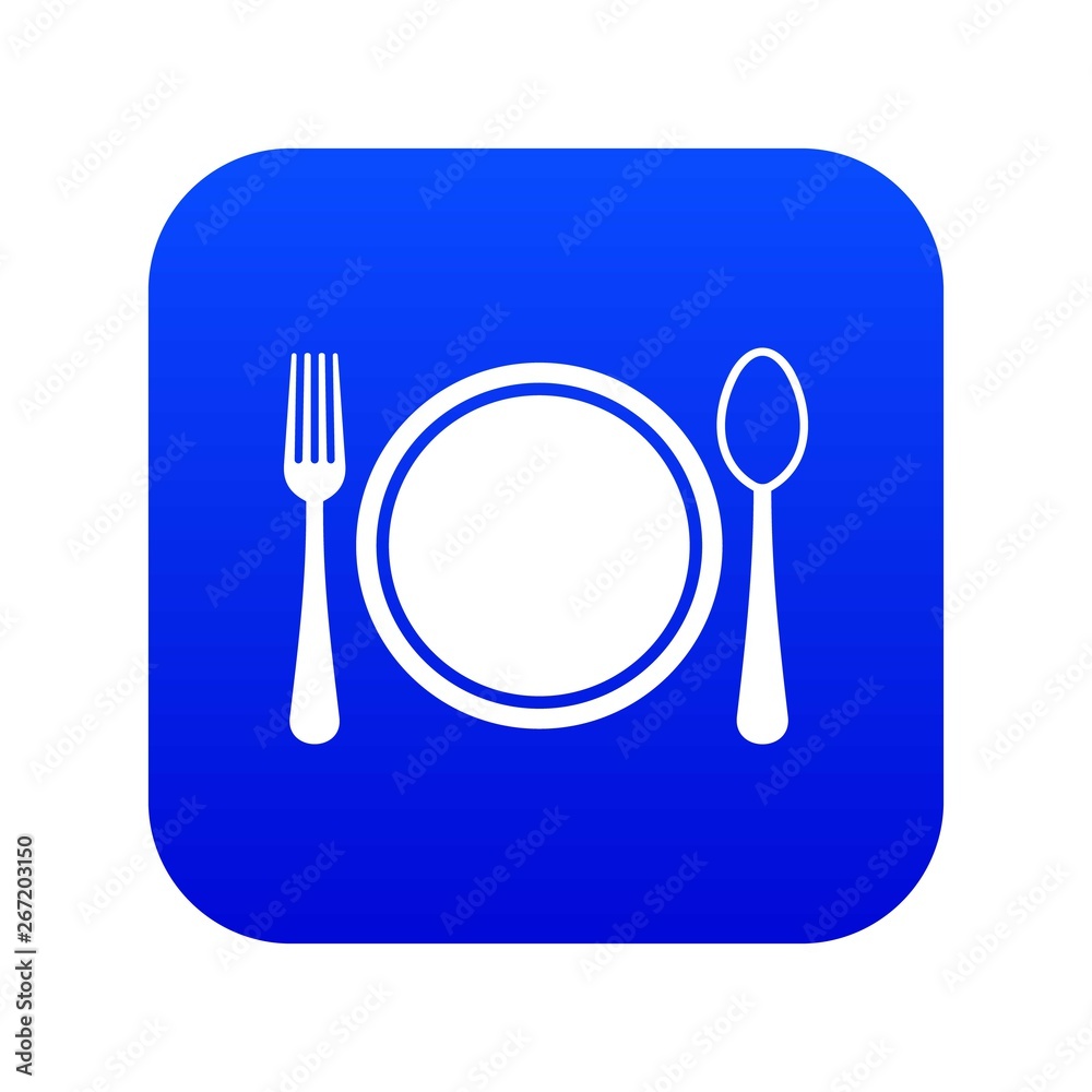 Place setting with plate,spoon and fork icon digital blue for any design isolated on white vector illustration Place setting with plate,spoon and fork icon digital blue for any design isolated on white vector illustration